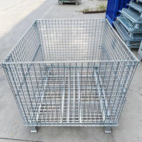Panier en treillis métallique galvanisé empilable et pliable, résistant à la corrosion, pour le stockage en entrepôt, bacs de rangement empilables, conteneurs de stockage