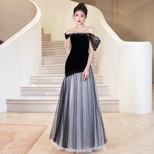Black Strapless Evening Gown With Asymmetric Tulle Skirt For Coming Of Age Ceremony Natural Waistline S26113 - Product Image 4