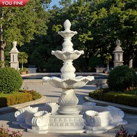 YOUFINE Fuente de mármol de tres niveles tallada a mano con cuenco redondo de concha para jardín central de villa o punto de referencia