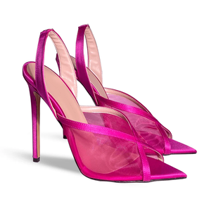 <span class=keywords><strong>Sandali</strong></span> <span class=keywords><strong>Donna</strong></span> Jessica 2026 in Raso <span class=keywords><strong>Fucsia</strong></span> con Tomaia in Rete Traspirante, Punta Affusolata e Cinturini Posteriori Alti 12 CM - Product Image 2