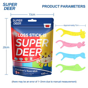 Hilo Dental Infantil <span class=keywords><strong>Super</strong></span> Deer, Paquete de 100 Unidades, 4 Colores, Mango Ecológico de PLA, Material de Hilo de Polietileno - Product Image 1