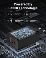 Chargeur GaN 65W EU OEM ODM 2 ports Type-C USB-A 3 ports PD3.0 QC Charge rapide Chargeur de voyage Charge simultanée de plusieurs appareils