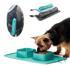 Accessori per animali domestici Logo personalizzato OEM pieghevole portatile pieghevole cibo per gatti e mangiatoia acqua da viaggio in Silicone doppio cane ciotola - Product Image 1