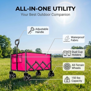 Carrito Plegable de Gran Capacidad, 350 LBS, con Ruedas Todoterreno, Altura de Manija Ajustable, Color Rosa, para <span class=keywords><strong>Camping</strong></span> - Product Image 6