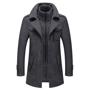 <strong>Men's</strong> Wool Blend <strong>Pea</strong> Trench <strong>Coat</strong> Notched Collar Single Breasted Overcoat Mid-Long Business Jacket - Product Image 1