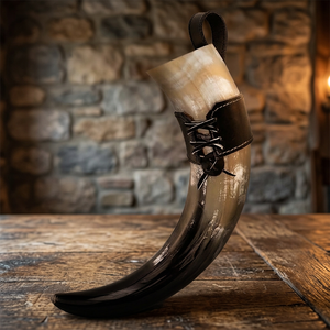 Natural Organic Material Viking <b>Drinking</b> <b>Horn</b> with Real Touch Leather Holder Polished Carved Antique Design Shell Souvenir - Product Image 3