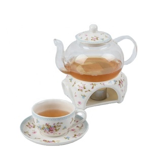 Service à thé en verre borosilicate floral avec chauffe-bougie et tasse – Écologique, résistant à la chaleur, pour thé en vrac, idéal pour la maison/l'hôtel - Product Image 1