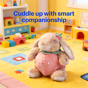 Peluche Lapin Fraise Intelligente IA avec Yeux Animés, Contrôle via App Tuya, Dialogue Multilingue, Jouet Compagnon Éducatif Mignon - Product Image 4