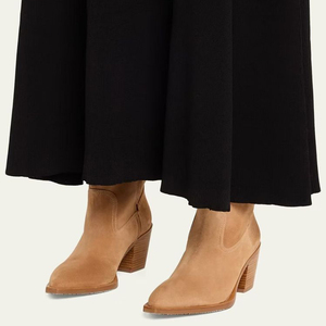 Low Chunky Wedge Heels Pointed Toe Shoes Wide Fit Suede <b>Long</b> Boots Women's on Flock Knee High Booties - Product Image 5