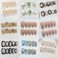 Ongles carrés courts roses à presser, en acrylique, avec strass 3D, faux ongles artificiels adorables avec colle