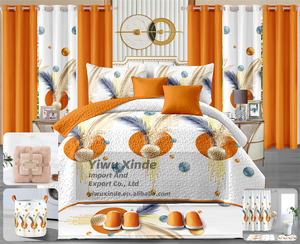 طقم أغطية سرير وستائر فاخر جديد بـ24 قطعة باللون البرتقالي، مقاس كينج - Product Image 1