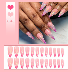 Faux ongles longs en amande à presser, avec décorations 3D perlées et effet Halo, haut de gamme, pour fêtes, rendez-vous, salons et manucure DIY - Product Image 2