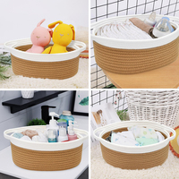 Boîte de rangement en corde de coton tressée, organiseur pliable pour la maison avec poignées en cuir, pour jouets de bébé, vêtements, chambre à coucher