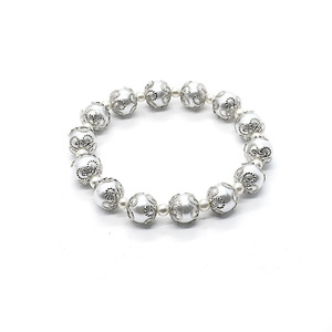 Pulsera de Perlas con Encaje Metálico Estilo Corte, Aleación de Zinc Dorada y Plateada, Forma Geométrica de Bola, Joyería de Regalo - Product Image 3