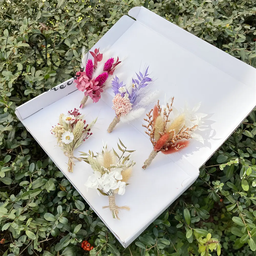 Mini kurutulmuş çiçek buketi kek Topper doğal çiçek düzenleme düğün için broş çiçekler hediye kutusu için sevgililer günü