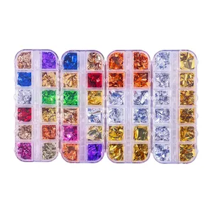 Hỗn Hợp Bạc Vàng Foil Nail Art Stickers Trang Trí Nail Glitter Flakes