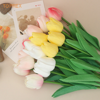 Arrangement de Bouquet de Fleurs Décoratives de Tulipe Artificielle Vraie Touche Plante Fête de Mariage Événement Table Centre de Table Maison Jardin