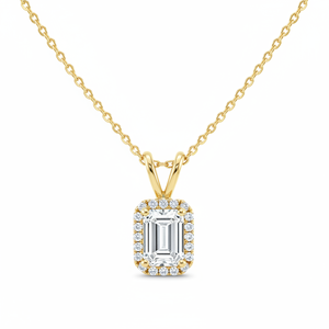 イーストウエスト エメラルドカット ラボグロウンダイヤモンド IGI認定 ネックレス 18Kゴールド ヒドゥンハロー ソリティアペンダント モダンチョーカー - Product Image 2