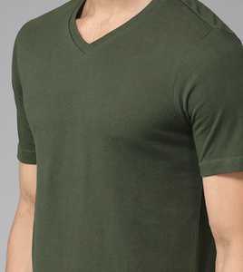 Men's V Neck Short Sleeve <b>T</b> <b>Shirt</b> Solid Olive <b>Green</b> Casual with Pattern Regular Fit Breathable Eco-Friendly Polyester/Cotton Tee - Product Image 2