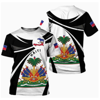 T-shirt pour adulte à manches courtes en polyester imprimé numérique motif Haïti de qualité supérieure, nouveau style d'été, parfait pour offrir en cadeau à des amis