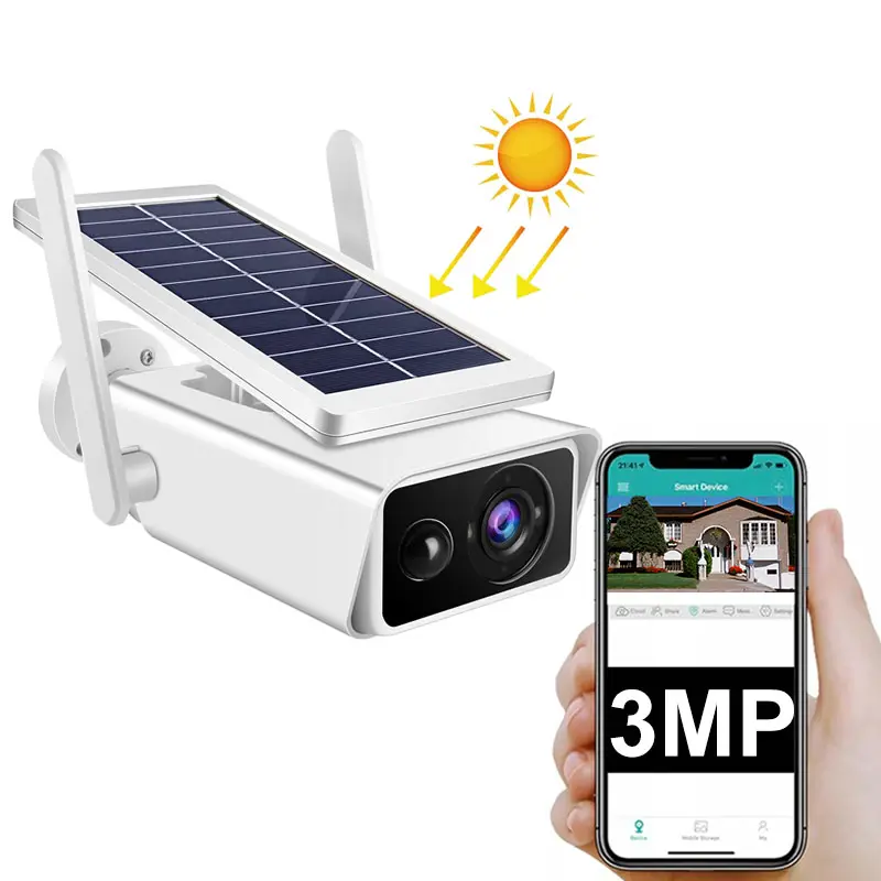 Kamera keamanan tenaga surya 3MP PTZ, kamera keamanan tenaga surya 360 derajat deteksi gerakan dan sirene nirkabel WiFi dapat diisi ulang baterai surya