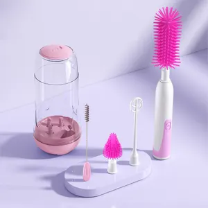 Multifunction Bottle Brush Set Electric Replacement Bottle Nipple 360 Rotate Brush Cleaning Kit Silicone Baby Bottle Brush Set