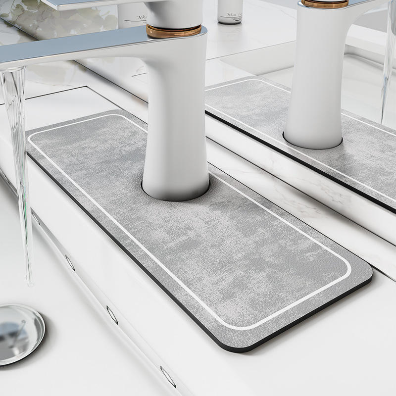 Tapis de robinet en terre de diatomées - cadre gris clair