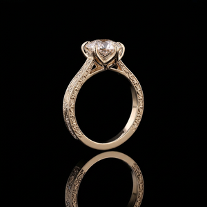 Bague de fiançailles vintage en or massif, diamant de laboratoire néerlandais de type Marquise, certifié IGI, KRUP JEWELS, gravure florale, pour mariée - Product Image 4