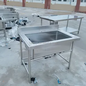 Ommercial-lavabos de cocina de acero inoxidable, mesa de trabajo de doble cuenco para el hogar