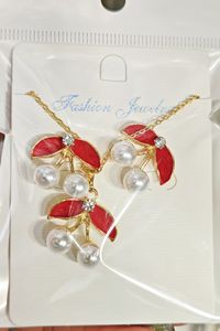 Conjuntos de joyería nupcial fina, pendientes de collar chapados en oro, pendientes de tuerca de goteo de aceite de perla de cereza roja negra para mujer - Product Image 4