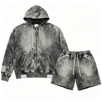 Ensemble de survêtement gris vintage délavé à l'acide en molleton épais avec fermeture éclair, style streetwear, pour la vente en gros (ODM)