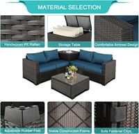 Conjunto de Sofá Seccional de Mimbre PE con Caja de Almacenamiento y Mesa con Tapa de Cristal para Balcón, Jardín y Patio