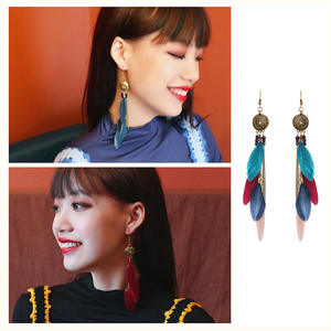 2024 retrò moda bohémien orecchini pendenti in lega con piume lunghe e nappe <span class=keywords><strong>Personalit</strong></span> - Product Image 5