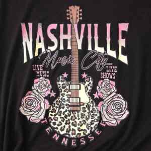 T-shirt ample pour femme, motif léopard vintage, guitare, groupe de rock, style country, jersey décontracté, taille XL, pour l'été - Product Image 2