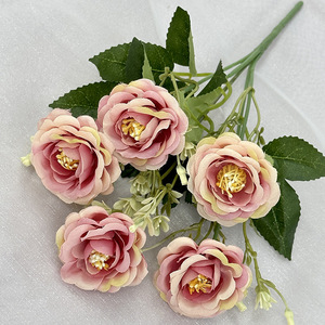 <span class=keywords><strong>Flores</strong></span> Artificiales de Peonía al por Mayor, 5 Cabezas, Ramos Pequeños, <span class=keywords><strong>Flores</strong></span> de Seda, Hojas de Plástico, Decoración del Hogar - Product Image 3