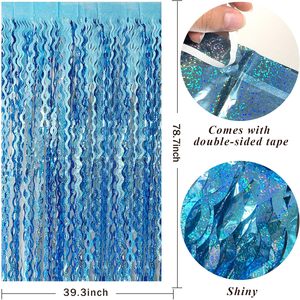 Iridescent Party Streamers Backdrop,Holographic Tinsel Foil Fringe Curtain for <strong>Mermaid</strong>/Frozen/Sea/Euphoria Party Decorations - Product Image 2