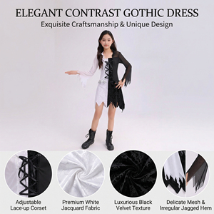 ชุดคอสเพลย์นางฟ้าสีดำและสีขาวสไตล์โกธิคสำหรับเด็กผู้หญิง - ชุดฮาโลวีนผ้าโพลีเอสเตอร์พร้อมแขนเสื้อโปร่ง - Product Image 5