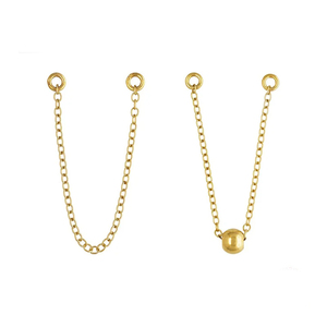 14K altın dolgulu 2 "kablo zinciri kulak W/4mm boncuk çift yüzük DIY damızlık püskül zincir tel küpe hipoalerjenik Piercing takı - Product Image 1