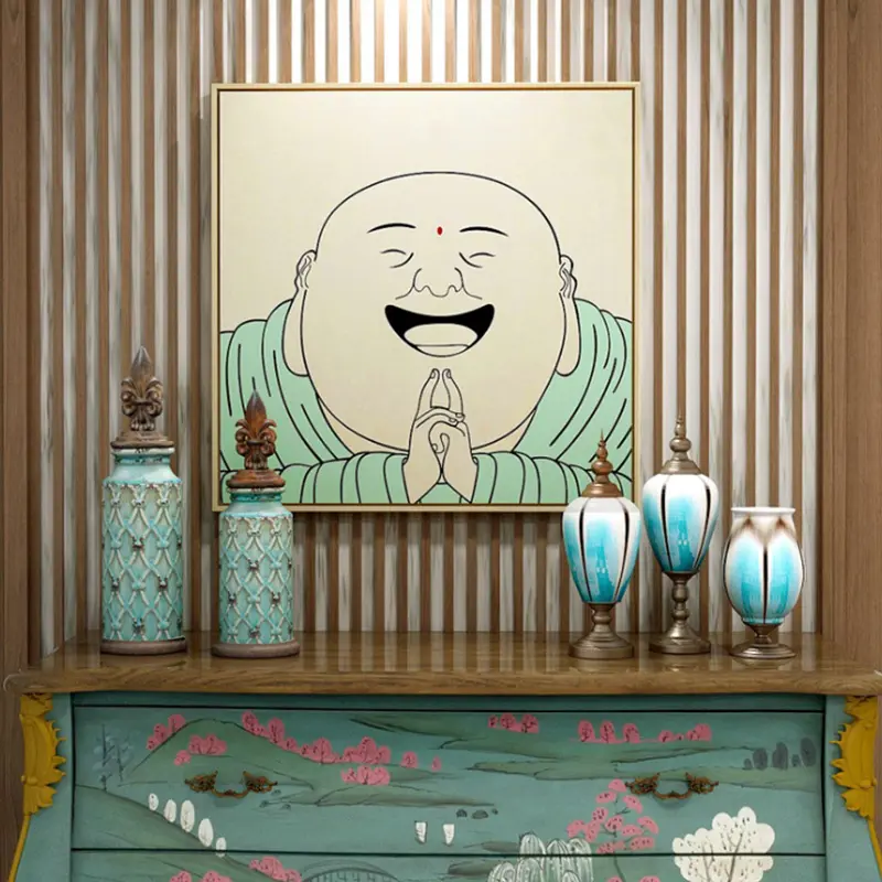 Chinese new style Zen decorative paintings laughing buddha maitreya buddhism portrait wall mural paintings