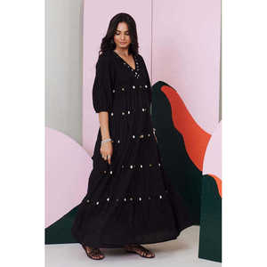 Vestido largo con bordado negro para mujer de Piku, elegante y sexy vestido de fiesta de verano - Product Image 3