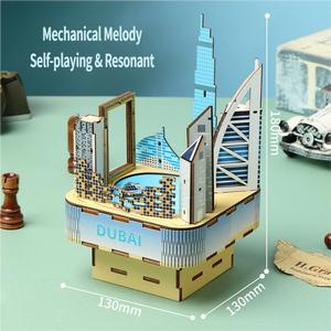 Caja de Música de Madera con Diseño de Arquitectura de Dubái, Rompecabezas 3D DIY para Armar, 51-100 Piezas, Melodía Creativa Educativa - Product Image 3