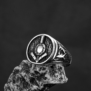 European American Retro Stainless Steel <b>Ring</b> <b>Men</b> Shield Shape Hip Hop Style Personalized Jewelry Gift - Product Image 4