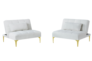 Modern Convertible Reclining <b>Foldable</b> <b>Sofa</b> <b>Bed</b> Futon with Gold Metal Legs for Fabric (White) - Product Image 5