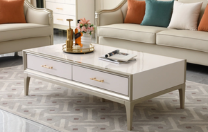 High-end Living Room Furniture Luxury Solid Wood Frame <b>Cream</b> Color Leather Foure Seater <b>Sofa</b> - Product Image 4