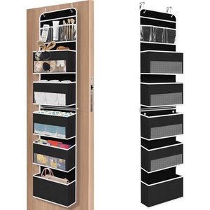 6 Tier Over The Door Organizer Hanging <b>Storage</b> With Clear Window Black Multi Purpose Closet Organizer For Behind - Product Image 1