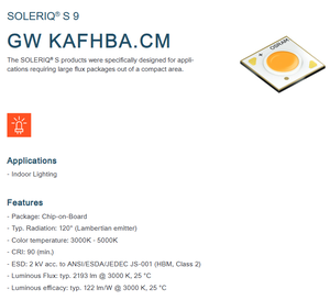 ลดราคา! ชิป LED แบบ Cob ยี่ห้อ OSRAM รุ่น GW KAFHBA.CM-SQTP-30S3 CRI90 2490LM แสงวอร์มไวท์/เนเชอรัลไวท์ ปรับความสว่างได้ รับประกัน 3 ปี - Product Image 2