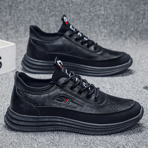 Baskets sportives pour hommes en cuir véritable à plateforme à lacets, confortables pour la course, le sport et le quotidien, basses, chaussures de travail printanières - Product Image 3