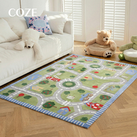 Tapis de jeu épaissi pour enfants, motif piste de circulation de dessin animé, pour chambre d'enfant, salon, coin lecture, chambre à coucher, coussin de chevet