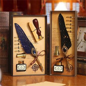 Coffret Cadeau <span class=keywords><strong>Stylo</strong></span> <span class=keywords><strong>Plume</strong></span> Gemme Magique (8 Pièces), Tampon à Cire Rétro Européen, <span class=keywords><strong>Stylo</strong></span> <span class=keywords><strong>Plume</strong></span> et <span class=keywords><strong>Stylo</strong></span> à Encre, Cadeau d'Anniversaire - Product Image 1