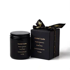 Velas de cera de soja con aroma natural, frasco de vidrio negro con Perfume para decoración del hogar, tamaño grande, 300g, listo para enviar